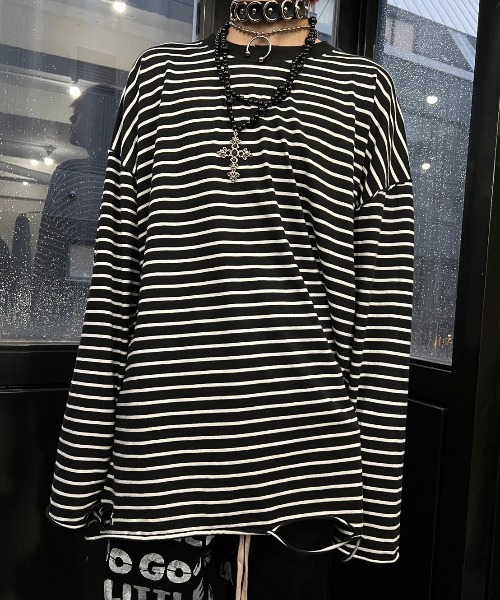 XU】stripe damage long sleeve tee（Tシャツ/カットソー）｜XU