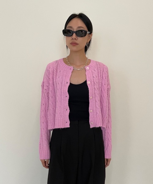 Didot.showroom（ディドット ショールーム）の「ケーブル編みニットカーディガン（カーディガン/ボレロ・レディース・ネイビー/モカ/オートミール/チャコール/ピンク・FREE）」の5枚目の写真