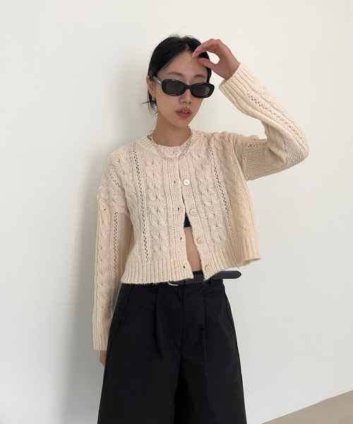 Didot.showroom（ディドット ショールーム）の「ケーブル編みニットカーディガン（カーディガン/ボレロ・レディース・ネイビー/モカ/オートミール/チャコール/ピンク・FREE）」の17枚目の写真