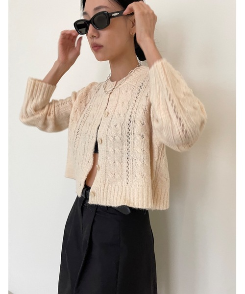 Didot.showroom（ディドット ショールーム）の「ケーブル編みニットカーディガン（カーディガン/ボレロ・レディース・ネイビー/モカ/オートミール/チャコール/ピンク・FREE）」の15枚目の写真