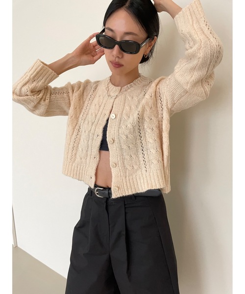 Didot.showroom（ディドット ショールーム）の「ケーブル編みニットカーディガン（カーディガン/ボレロ・レディース・ネイビー/モカ/オートミール/チャコール/ピンク・FREE）」の16枚目の写真