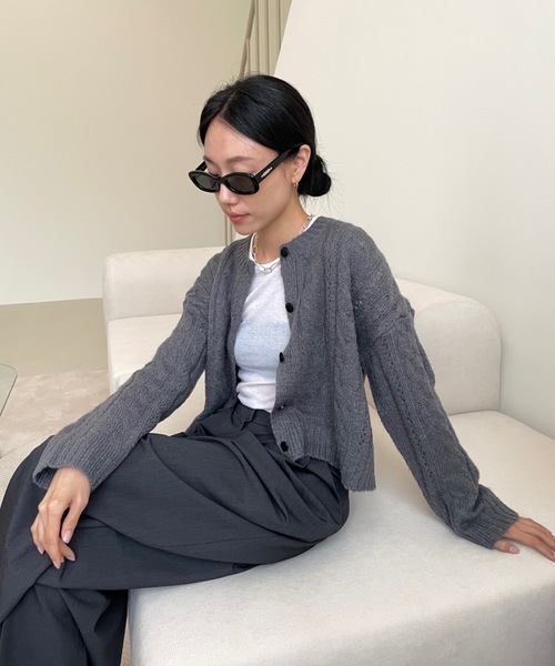 Didot.showroom（ディドット ショールーム）の「ケーブル編みニットカーディガン（カーディガン/ボレロ・レディース・ネイビー/モカ/オートミール/チャコール/ピンク・FREE）」の6枚目の写真