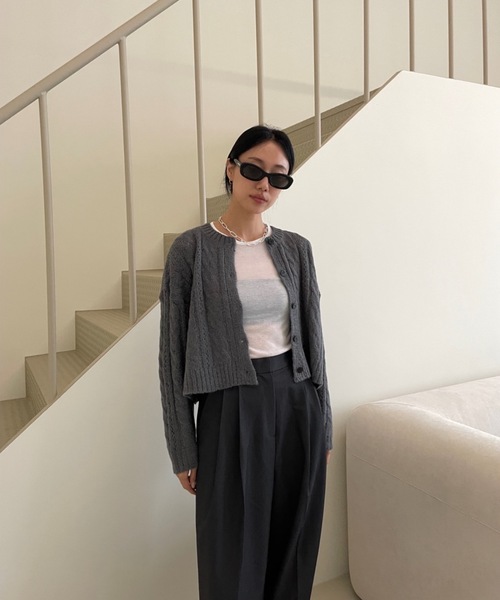 Didot.showroom（ディドット ショールーム）の「ケーブル編みニットカーディガン（カーディガン/ボレロ・レディース・ネイビー/モカ/オートミール/チャコール/ピンク・FREE）」の10枚目の写真