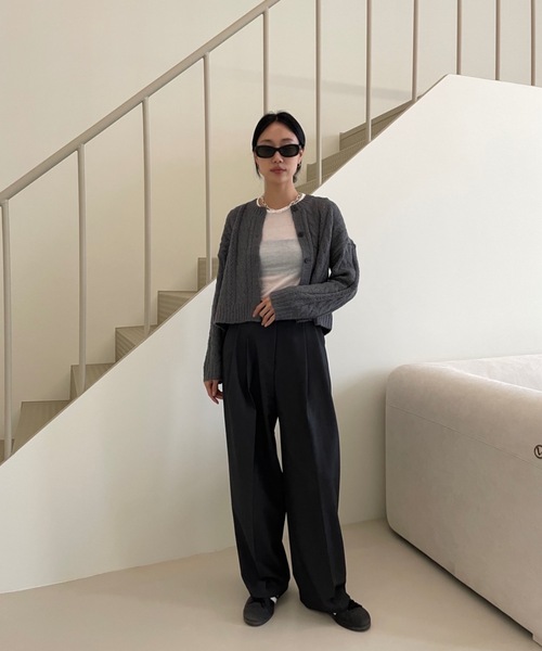 Didot.showroom（ディドット ショールーム）の「ケーブル編みニットカーディガン（カーディガン/ボレロ・レディース・ネイビー/モカ/オートミール/チャコール/ピンク・FREE）」の9枚目の写真