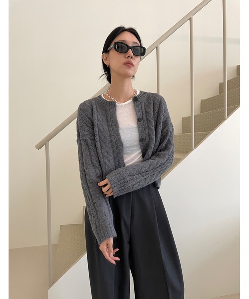 Didot.showroom（ディドット ショールーム）の「ケーブル編みニットカーディガン（カーディガン/ボレロ・レディース・ネイビー/モカ/オートミール/チャコール/ピンク・FREE）」の13枚目の写真