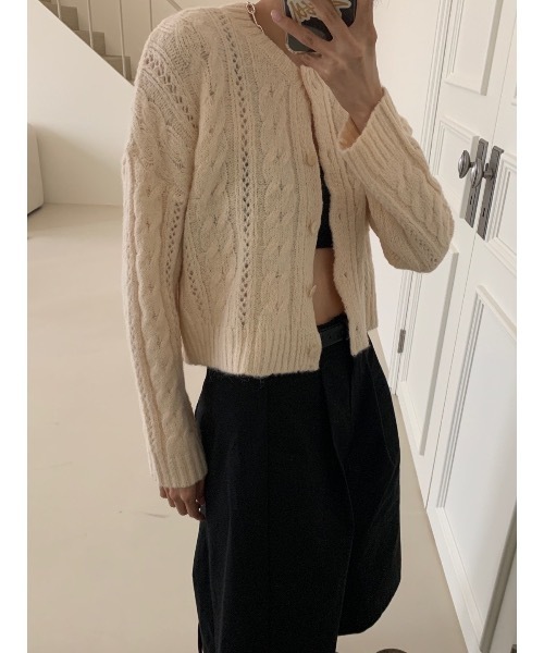 Didot.showroom（ディドット ショールーム）の「ケーブル編みニットカーディガン（カーディガン/ボレロ・レディース・ネイビー/モカ/オートミール/チャコール/ピンク・FREE）」の20枚目の写真