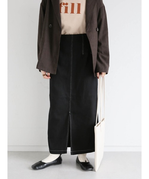 ehka sopo（エヘカソポ）の「配色ステッチハイウエストペンシルスカート（スカート・レディース・キナリ/ベージュ/ブラック・ﾌﾘ-）」の3枚目の写真