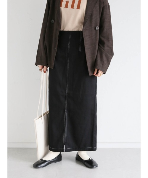 ehka sopo（エヘカソポ）の「配色ステッチハイウエストペンシルスカート（スカート・レディース・キナリ/ベージュ/ブラック・ﾌﾘ-）」の7枚目の写真