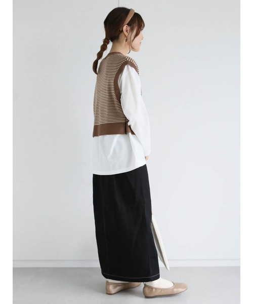 ehka sopo（エヘカソポ）の「配色ステッチハイウエストペンシルスカート（スカート・レディース・キナリ/ベージュ/ブラック・ﾌﾘ-）」の12枚目の写真