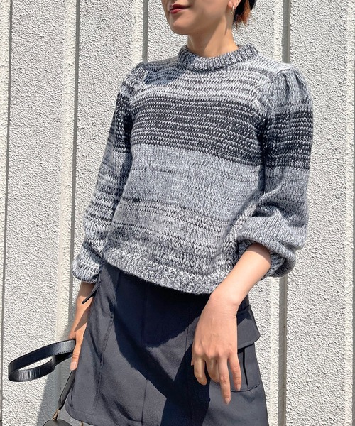 セール】タックスリーブグラデーションニットプルオーバー