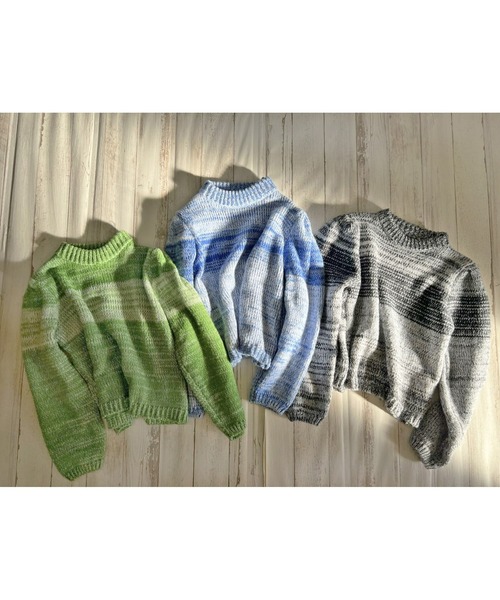 セール】タックスリーブグラデーションニットプルオーバー