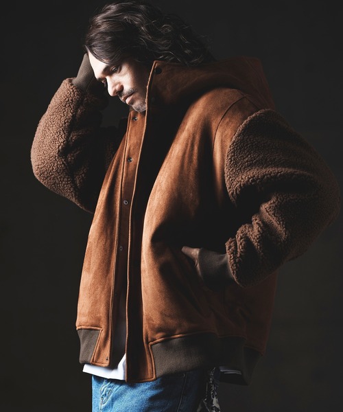 GLIMCLAP（グリムクラップ）の「mj8919-Fake mouton × boa fabric hooded blouson ブルゾン（ブルゾン・メンズ・キャメル/ブラック・L/M/S）」の4枚目の写真