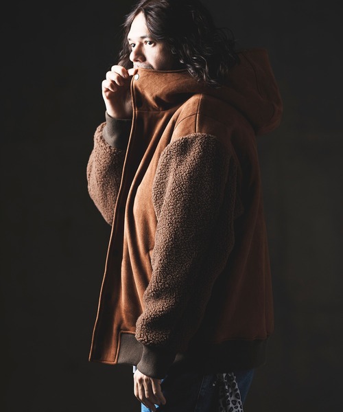 GLIMCLAP（グリムクラップ）の「mj8919-Fake mouton × boa fabric hooded blouson ブルゾン（ブルゾン・メンズ・キャメル/ブラック・L/M/S）」の5枚目の写真