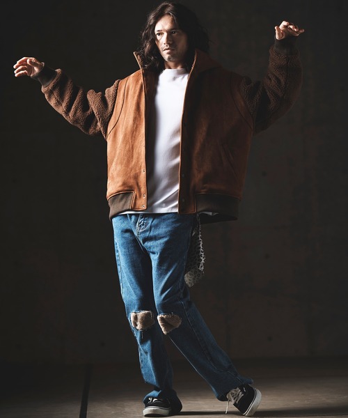 GLIMCLAP（グリムクラップ）の「mj8919-Fake mouton × boa fabric hooded blouson ブルゾン（ブルゾン・メンズ・キャメル/ブラック・L/M/S）」の6枚目の写真