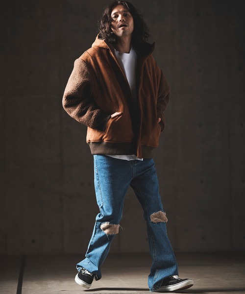 GLIMCLAP（グリムクラップ）の「mj8919-Fake mouton × boa fabric hooded blouson ブルゾン（ブルゾン・メンズ・キャメル/ブラック・L/M/S）」の7枚目の写真