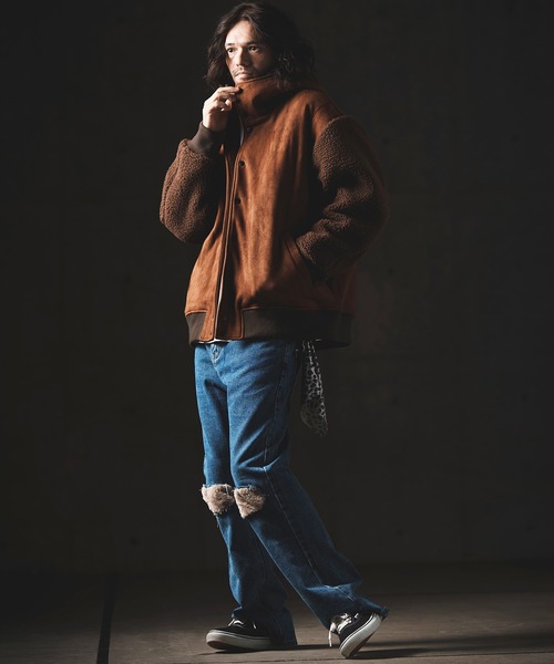 GLIMCLAP（グリムクラップ）の「mj8919-Fake mouton × boa fabric hooded blouson ブルゾン（ブルゾン・メンズ・キャメル/ブラック・L/M/S）」の8枚目の写真