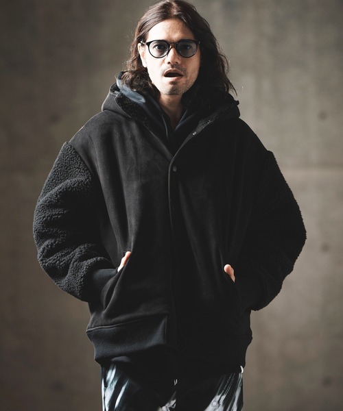 GLIMCLAP（グリムクラップ）の「mj8919-Fake mouton × boa fabric hooded blouson ブルゾン（ブルゾン・メンズ・キャメル/ブラック・L/M/S）」の10枚目の写真