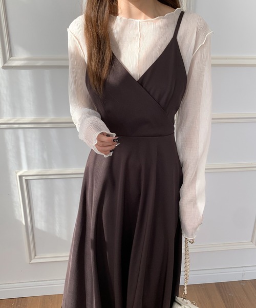 ECLIN（エクラン）の「バックリボンAラインフレアワンピース（ワンピース・レディース・ダークグリーン/ダークブラウン/ベージュ/カーキ/ブラック/モカ・S/M/L）」の3枚目の写真