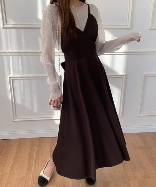 ECLIN（エクラン）の「バックリボンAラインフレアワンピース（ワンピース・レディース・ダークグリーン/ダークブラウン/ベージュ/カーキ/ブラック/モカ・S/M/L）」の16枚目の写真