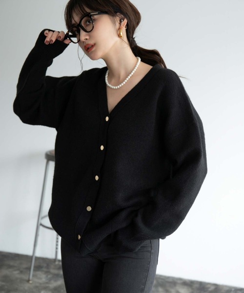 fifth（フィフス）の「金ボタンハイゲージニットカーディガン（カーディガン/ボレロ・レディース・モカ/オフホワイト/ブラック・S/M）」の12枚目の写真