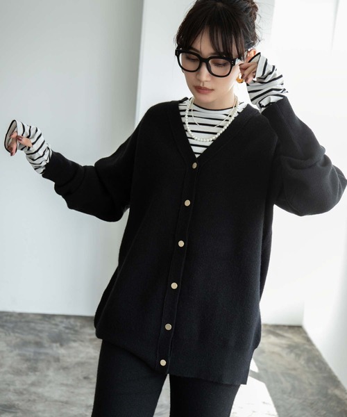 fifth（フィフス）の「金ボタンハイゲージニットカーディガン（カーディガン/ボレロ・レディース・モカ/オフホワイト/ブラック・S/M）」の14枚目の写真