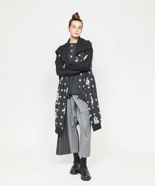 gomme（ゴム）の「鹿の子絞りドット　リブカラージャケット（その他アウター・レディース・チャコールグレー/ブラック・MEDIUM）」の7枚目の写真