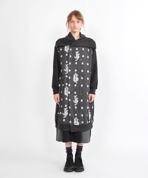 gomme（ゴム）の「鹿の子絞りドット　リブカラージャケット（その他アウター・レディース・チャコールグレー/ブラック・MEDIUM）」の14枚目の写真