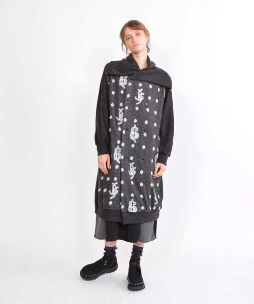 gomme（ゴム）の「鹿の子絞りドット　リブカラージャケット（その他アウター・レディース・チャコールグレー/ブラック・MEDIUM）」の6枚目の写真
