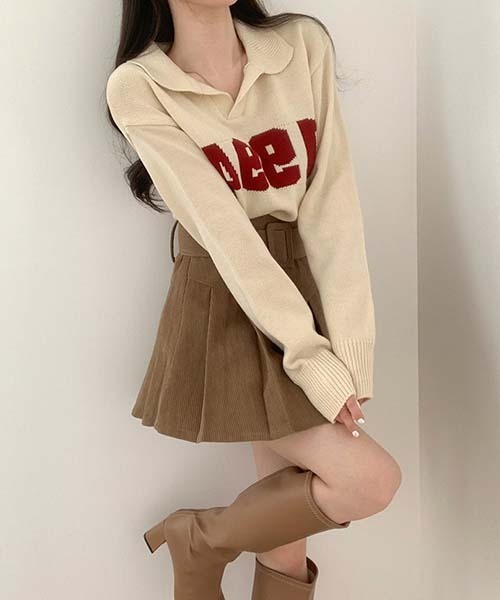 BEIDELLI（ベイデリー）の「[BELLIDE MADE] ビンテージVネックレタリングニット（ニット/セーター・レディース・アイボリー/グレー/ネイビー・FREE）」の9枚目の写真