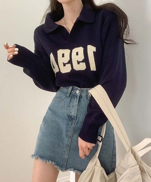 BEIDELLI（ベイデリー）の「[BELLIDE MADE] ビンテージVネックレタリングニット（ニット/セーター・レディース・アイボリー/グレー/ネイビー・FREE）」の15枚目の写真