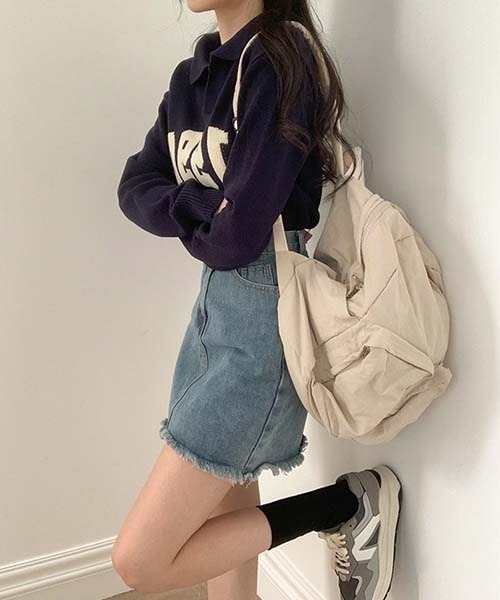 BEIDELLI（ベイデリー）の「[BELLIDE MADE] ビンテージVネックレタリングニット（ニット/セーター・レディース・アイボリー/グレー/ネイビー・FREE）」の16枚目の写真