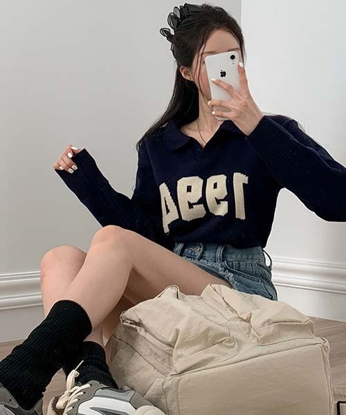 BEIDELLI（ベイデリー）の「[BELLIDE MADE] ビンテージVネックレタリングニット（ニット/セーター・レディース・アイボリー/グレー/ネイビー・FREE）」の14枚目の写真