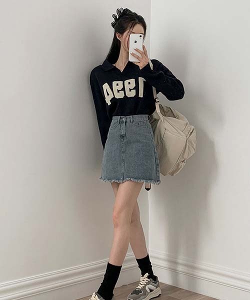 BEIDELLI（ベイデリー）の「[BELLIDE MADE] ビンテージVネックレタリングニット（ニット/セーター・レディース・アイボリー/グレー/ネイビー・FREE）」の13枚目の写真