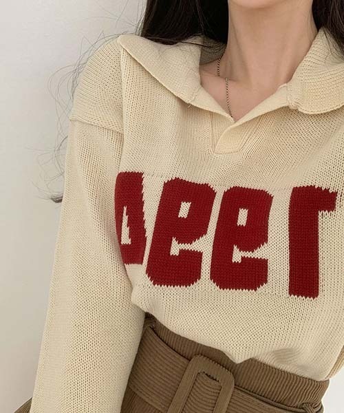 BEIDELLI（ベイデリー）の「[BELLIDE MADE] ビンテージVネックレタリングニット（ニット/セーター・レディース・アイボリー/グレー/ネイビー・FREE）」の12枚目の写真