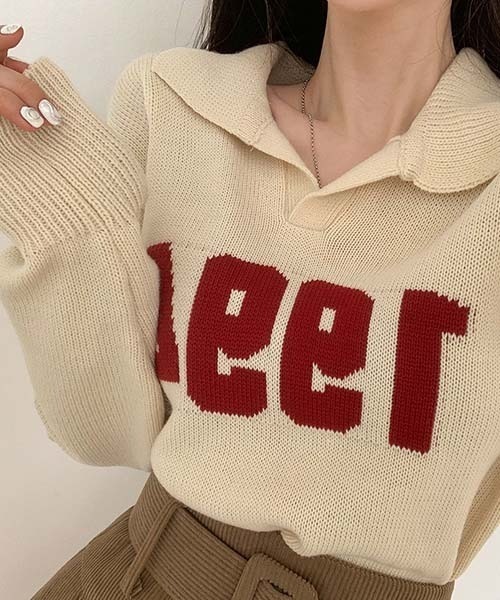 BEIDELLI（ベイデリー）の「[BELLIDE MADE] ビンテージVネックレタリングニット（ニット/セーター・レディース・アイボリー/グレー/ネイビー・FREE）」の11枚目の写真