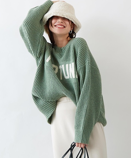 Rejoule(リジュール)の「2WAYジャガードロゴニットトップス(ニット/セーター・レディース・アイボリー/ブラック/ベージュ/グリーン・FREE)」の4枚目の写真