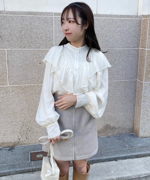 one after another NICE CLAUP（ワンアフターアナザーナイスクラップ）の「【ケープ襟取り外し可能】2wayフリルブラウス（シャツ/ブラウス・レディース・アイボリー/グレー/ブラック系その他/ホワイト系その他・FREE）」の9枚目の写真