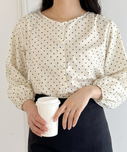 soor ploom ドット ブラウス 6y 新品 セール】【23S/S 春夏新作】ドット柄ノーカラーブラウス(シャツ