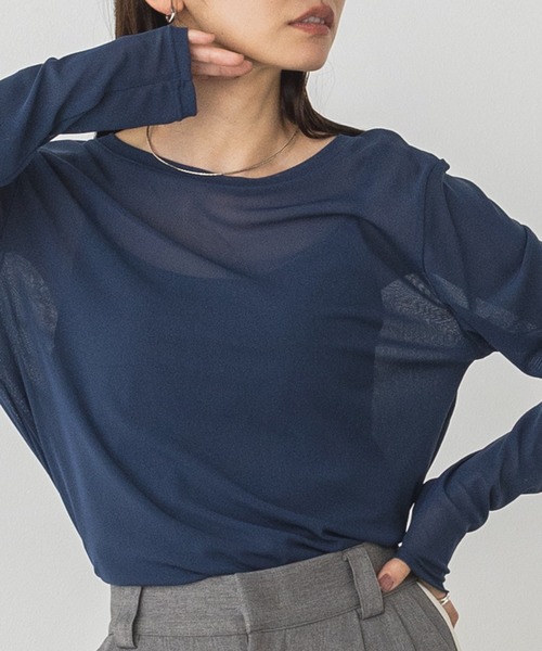 tシャツ 「再入荷！ / 新色登場」通年使える優秀アイテム。シアークルーネックロングTシャツ レディース ap retro tシャツ シアーTシャツ /ロンT/長袖T レディース