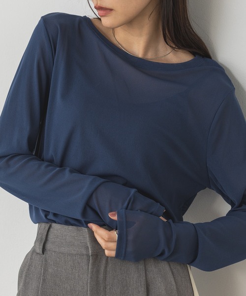 新品★タグ付き　ダーリッチ　ロゴパターンシアートップスBLK クルーネック シアートップス（Tシャツ/カットソー）｜hunch