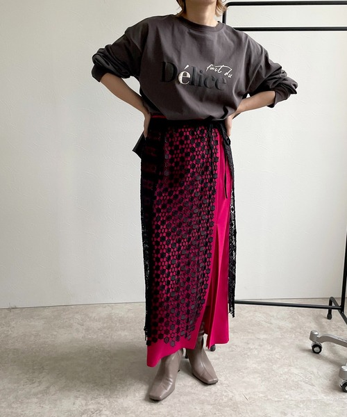 LHELBIE（レルビエ）の「レースレイヤード2WAYスカート（スカート・レディース・ブラック/オフホワイト・M）」の4枚目の写真