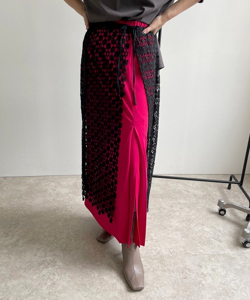 LHELBIE（レルビエ）の「レースレイヤード2WAYスカート（スカート・レディース・ブラック/オフホワイト・M）」の8枚目の写真