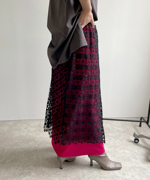 LHELBIE（レルビエ）の「レースレイヤード2WAYスカート（スカート・レディース・ブラック/オフホワイト・M）」の10枚目の写真