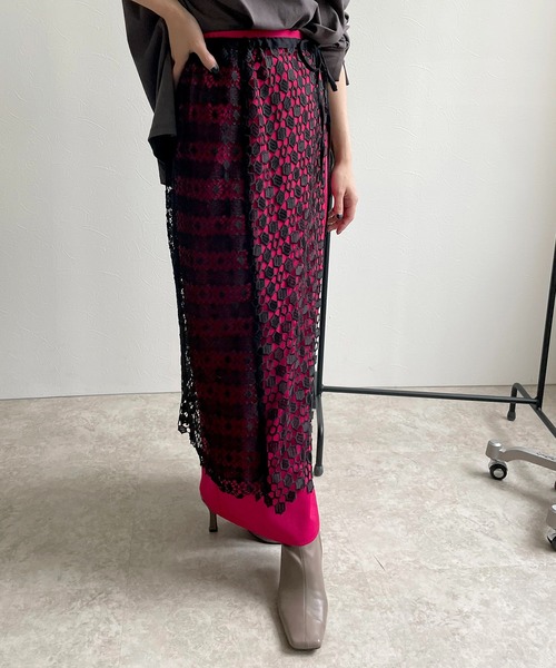 LHELBIE（レルビエ）の「レースレイヤード2WAYスカート（スカート・レディース・ブラック/オフホワイト・M）」の11枚目の写真