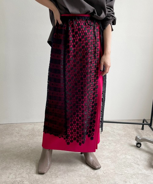 LHELBIE（レルビエ）の「レースレイヤード2WAYスカート（スカート・レディース・ブラック/オフホワイト・M）」の9枚目の写真