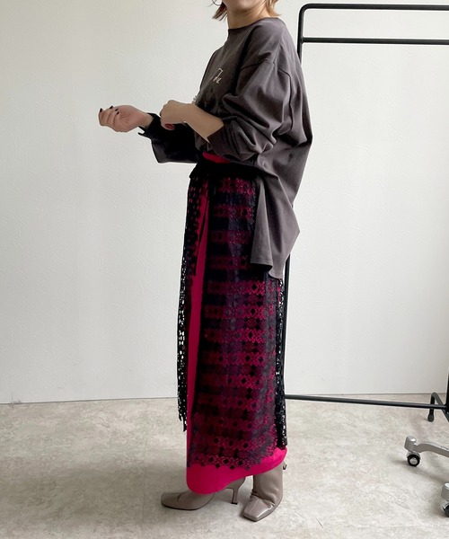 LHELBIE（レルビエ）の「レースレイヤード2WAYスカート（スカート・レディース・ブラック/オフホワイト・M）」の5枚目の写真