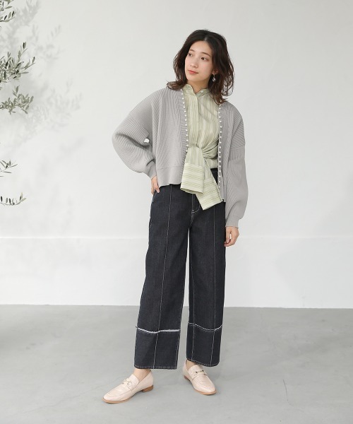 Bou Jeloud（ブージュルード）の「パール付ドルマンニットカーディガン（カーディガン/ボレロ・レディース・ライトグレー/ライトブルー/ブラック・FREE）」の13枚目の写真