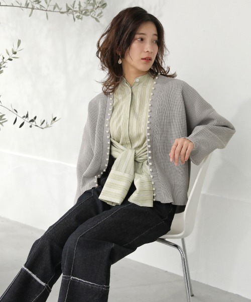 Bou Jeloud（ブージュルード）の「パール付ドルマンニットカーディガン（カーディガン/ボレロ・レディース・ライトグレー/ライトブルー/ブラック・FREE）」の16枚目の写真