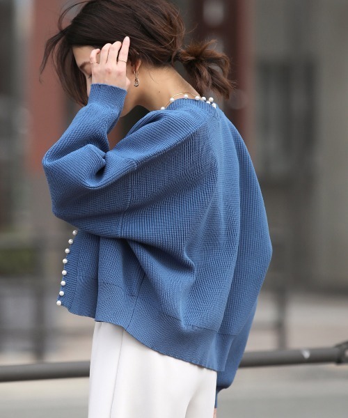 Bou Jeloud（ブージュルード）の「パール付ドルマンニットカーディガン（カーディガン/ボレロ・レディース・ライトグレー/ライトブルー/ブラック・FREE）」の7枚目の写真