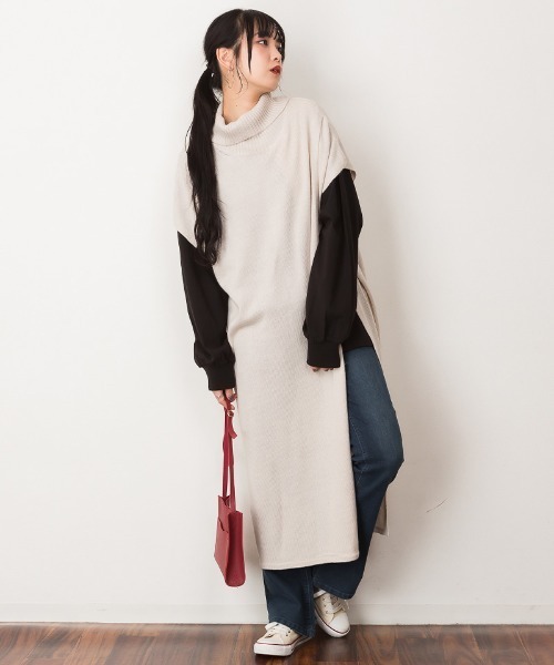 atONE(アットワン)の「atONE ハイネックロングベスト(ベスト・レディース・ブラック/モカ/ライトグレー・M-L/4L~5L/LL~3L)」の1枚目の写真